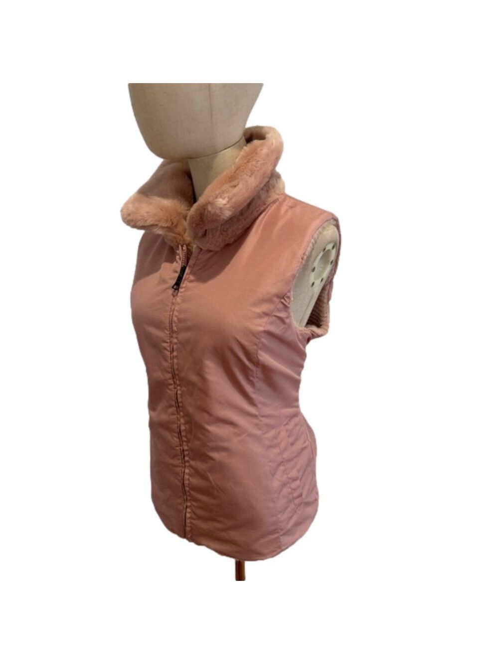 Y2K BLUSH PINK MOBWIFE FAUX FUR RIBBED FITTED REVERSIBLE VEST LIZ CLAIBORNE LP - Picture 7 of 17